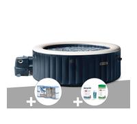 Kit spa gonflable Intex PureSpa Blue Navy rond Bulles 4 places + 6 filtres + Kit de traitement brome