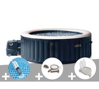Kit spa gonflable Intex PureSpa Blue Navy rond Bulles 4 places + Aspirateur + Kit d'entretien + Porte-verre