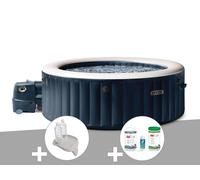 Kit spa gonflable Intex PureSpa Blue Navy rond Bulles 4 places + Porte-verre + Kit de traitement brome