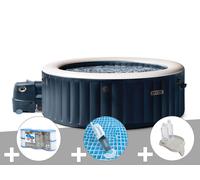 Kit spa gonflable Intex PureSpa Blue Navy rond Bulles 6 places + 6 filtres + Aspirateur + Porte-verre