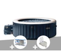 Kit spa gonflable Intex PureSpa Blue Navy rond Bulles 6 places + 6 filtres + Porte-verre