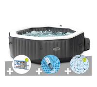 Kit spa gonflable Intex PureSpa Carbone octogonal Bulles et Jets 4 places + 12 filtres + 5 kg de sel + Aspirateur