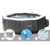 Kit spa gonflable Intex PureSpa Carbone octogonal Bulles et Jets 4 places + 12 filtres + 5 kg de sel + Aspirateur