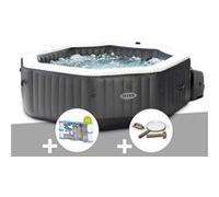 Kit spa gonflable Intex PureSpa Carbone octogonal Bulles et Jets 4 places + 12 filtres + Kit d'entretien Noir G
