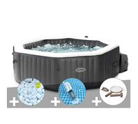 Kit spa gonflable Intex PureSpa Carbone octogonal Bulles et Jets 4 places + 5 kg de sel + Aspirateur + Kit d'entretien