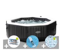 Kit spa gonflable Intex PureSpa Carbone octogonal Bulles et Jets 6 places + 12 filtres + 5 kg de sel + Aspirateur