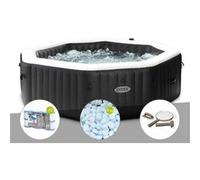 Kit spa gonflable Intex PureSpa Carbone octogonal Bulles et Jets 6 places + 12 filtres + 5 kg de sel + Kit d'entretien Noir G