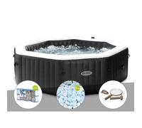 Kit spa gonflable Intex PureSpa Carbone octogonal Bulles et Jets 6 places + 12 filtres + 5 kg de sel + Kit d'entretien