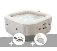 Kit spa gonflable Intex PureSpa Chevron carré Bulles 4 places + Kit d'entretien + Porte-verre