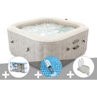Kit spa gonflable Intex PureSpa Chevron carré Bulles 6 places + 6 filtres + Aspirateur + Porte-verre