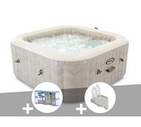 Kit spa gonflable Intex PureSpa Chevron carré Bulles 6 places + 6 filtres + Porte-verre