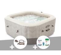 Kit spa gonflable Intex PureSpa Chevron carré Bulles 6 places + Kit d'entretien + Kit de traitement brome