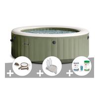 Kit spa gonflable Intex PureSpa Olive rond Bulles 4 places + Kit d'entretien + Porte-verre + Kit de traitement brome