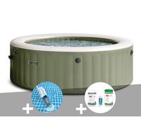Kit spa gonflable Intex PureSpa Olive rond Bulles 6 places + Aspirateur + Kit de traitement brome