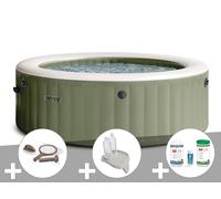 Kit spa gonflable Intex PureSpa Olive rond Bulles 6 places + Kit d'entretien + Porte-verre + Kit de traitement brome