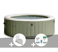 Kit spa gonflable Intex PureSpa Olive rond Bulles 6 places + Porte-verre + Kit de traitement brome