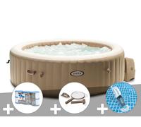 Kit spa gonflable Intex PureSpa Sahara rond Bulles 4 places + 6 filtres + Kit d'entretien + Aspirateur