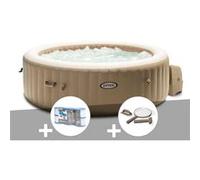 Kit spa gonflable Intex PureSpa Sahara rond Bulles 4 places + 6 filtres + Kit d'entretien Beige G