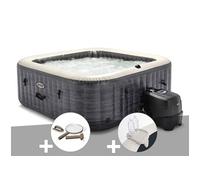 Kit spa gonflable Intex PureSpa Ardoise carré Bulles 6 places + Kit d'entretien + Porte-verre