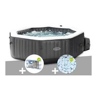 Kit spa gonflable Intex PureSpa Carbone octogonal Bulles et Jets 4 places + 12 filtres + 5 kg de sel