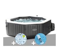 Kit spa gonflable Intex PureSpa Carbone octogonal Bulles et Jets 4 places + 5 kg de sel + Aspirateur
