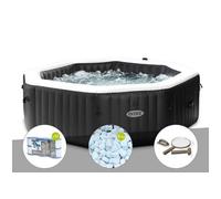 Kit spa gonflable PureSpa Carbone octogonal Bulles et Jets 6 places + 12 filtres + 5 kg de sel + Kit d'entretien