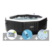Kit spa gonflable Intex PureSpa Carbone octogonal Bulles et Jets 6 places + 12 filtres + 5 kg de sel + Aspirateur