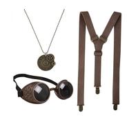 Kit Steampunk - PTIT CLOWN - Bretelles, Collier et Lunettes - Blanc - Métal