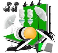 Kit Studio Photo et éclairage, Abeststudio 2m x 3m Système de Support de Toile de Fond, 2X 135W Ampoule Parapluie Softbox éclairage Continu pour Portrait et Photographie Vidéo 1