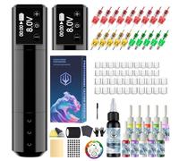 Kit Stylo de Tatouage POSEIDON, Machine à Tatouer Sans Fil avec 2 Piles et 20 Aiguilles Cartouche, Écran LED, Fournitures Complètes pour Débutants