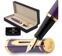 Kit Stylo Plume,Plume Dorée Moyenne 18 Carats,Comprend 24 Cartouches D'encre,Convertisseur De Recharge D'encre Et Coffret Cadeau,Finition Or,Calligraphie,[Velours Pourpre]