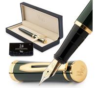 Kit Stylo Plume, Plume Dorée Moyenne 18 Carats, Comprend 24 Cartouches D'encre, Convertisseur De Recharge D'encre Et Coffret Cadeau, Finition Or, Calligraphie, [Vert Course]