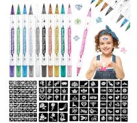Kit Stylo Tatouage Temporaire Enfant - 10 Stylos et 123 Pochoirs Tatouage Temporaire pour Cadeau DIY