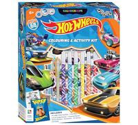 Kit Super Kaléidoscope Hot Wheels - Comprend un livre de coloriage de 64 pages, des marqueurs double face, des marqueurs à paillettes, des autocollants, des tatouages et des affiches - pour enfants de