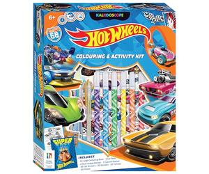 Kit Super Kaléidoscope Hot Wheels - Comprend un livre de coloriage de 64 pages, des marqueurs double face, des marqueurs à paillettes, des autocollants, des tatouages et des affiches - pour enfants de