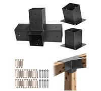 VEVOR Kit Support de Pergola, Lot de 3, Support de Poteau Bois 92x92 mm, Supports d'Angle 4 Voies, avec Base de Poteau, Base Murale, pour Poutres Bois Standard Toit Incliné, Banquet Fête en Plein Air