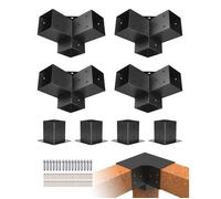 VEVOR Kit Supports de Pergola, Lot de 8, Support de Poteau Bois 92x92 mm, 4 Supports d'Angle 3 Voies, 4 Bases de Poteaux, Acier au Carbone, pour Poutres Bois Standard, Banquets de Fête en Plein Air