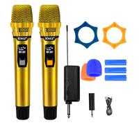 KIT Système de Microphone sans fil professionnel pour karaoké DJ à 2 canaux,avec micro doré brillant,récepteur rechargeable sans