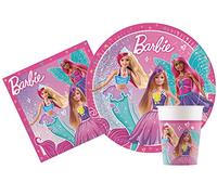 Ciao- Kit Table Fête Party Barbie Fantasy pour 8 Personnes (36 pièces: 8 Assiettes Ø23cm, 8 gobelets, 20 Serviettes), Uni, AZ041, Rose
