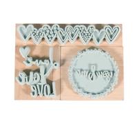 Kit Tampons En Bois "Cher", 3,2x3,8cm - 8,1x1,6cm, Boîte 3 Pces