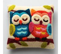 Kit Tapis au Point Noué Hibou 43x43 cm - DIY Latch Hook Coussin pour Débutants Adultes Enfants - Canevas à Faire Soi-Même Kit Crochet à la Main Prêt à Broder
