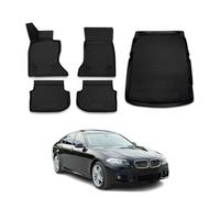 Kit Tapis de Sol et Coffre Compatible avec BMW Série 5 F10 F11 2010-2013 Pre-FL 4WD Xdrive en Caoutchouc TPE