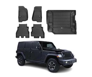 Kit Tapis de Sol et Coffre Compatible avec Jeep Wrangler 2017-2022 TPE Noir