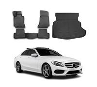 Kit Tapis de Sol et Coffre Compatible avec Mercedes Classe C W205 2014-2021 Caoutchouc Noir