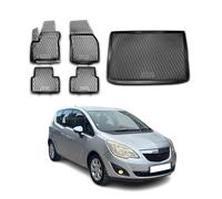 Tapis & bac de coffre Set pour Opel Meriva 2010-2025 Caoutchouc TPE Noir 5x