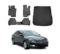 Kit Tapis de Sol et Coffre Compatible avec VW Passat B7 Alltrack 2010-2015 Caoutchouc Noir