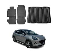 Kit Tapis de Sol et Coffre pour Ford Puma 2019-2026 Noir TPE | Avec bac de coffre (jeu), tapis en caoutchouc, tapis de voiture, toutes saisons, antidérapant, produit spécifique au véhicule