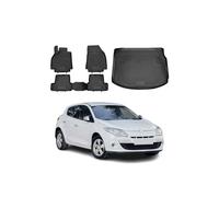 Kit Tapis de sol et coffre pour Renault Megane 2010-2016 HB en Caoutchouc Noir