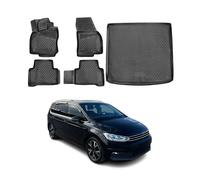 Kit Tapis de sol et coffre pour VW Touran 2015-2024 en Caoutchouc TPE Noir