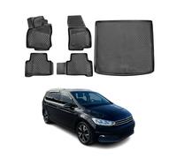 Tapis & bac de coffre Set pour VW Touran 2015-2021 Caoutchouc TPE Noir 5x